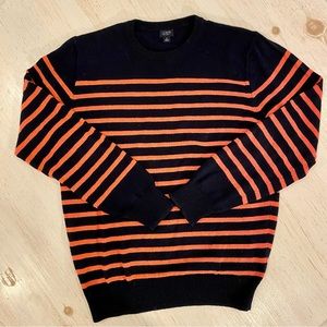 J. Crew Navy and Orange Striped Sweater Sized Small